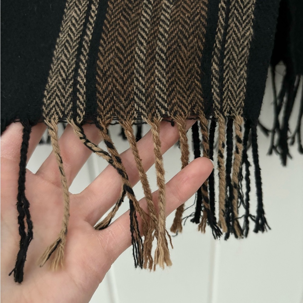 Vintage Dressbarn Wrap Skirt Plaid Fringe Wool Blend Black Brown Western Maxi - Picture 13 of 14